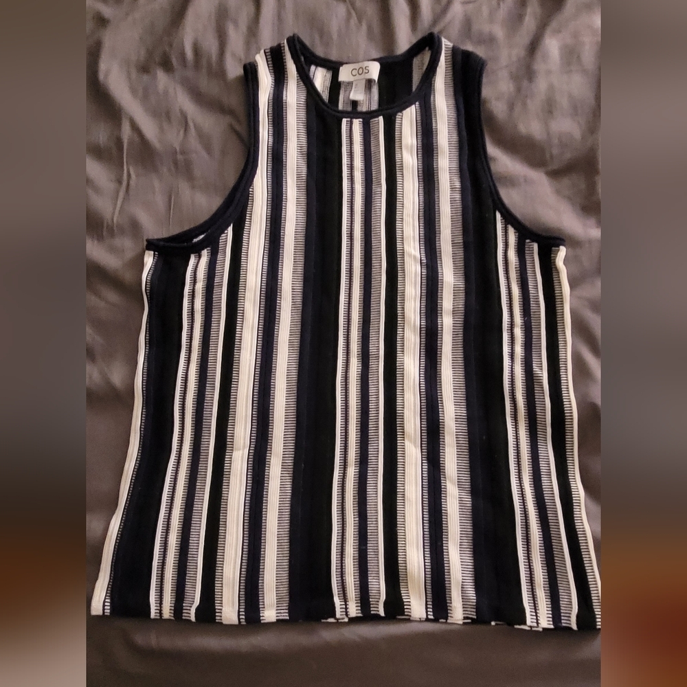 COS Navy, Cream & Beige Striped Ribbed Tank Top - Picture 3 of 7